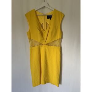 Nicole Miller Womens Dress 10 Mini Yellow Sleeveless Lace Panels Vneck Bodycon